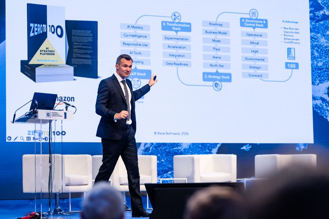 René Bohnsack on stage at the European Conference of German Business, Lisbon, 2026